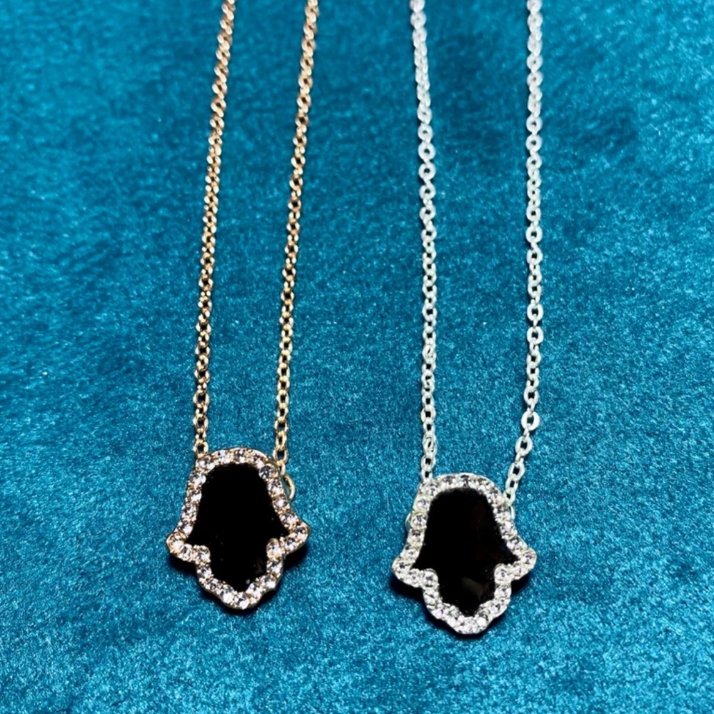 VeesEyeCandy Classic Hand of Fatima Hamsa Necklace - Black With Gold or Silver